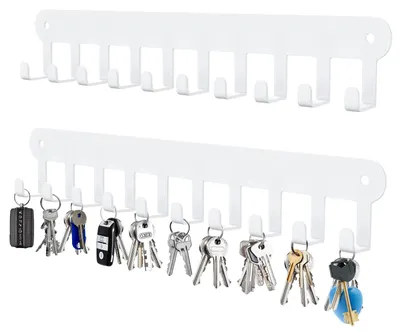 Image de 2 porte-clés avec 10 crochets chacun, blancs, avec fixation autocollante.
