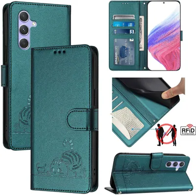 Image de Etui en cuir pour Samsung Galaxy A54 5G, étui à rabat avec fonction stand et portefeuille vert