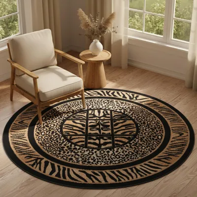 Produktbild von Tapiso Teppich ATLAS Rund Tiermuster schwarz Wohnzimmer 160 x 160 cm