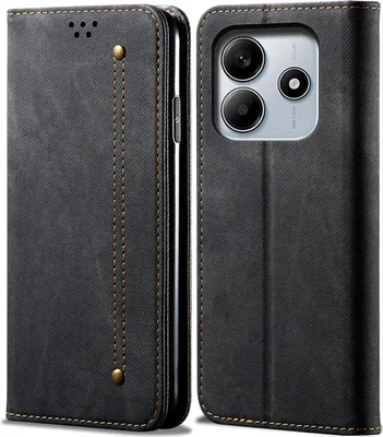 Image de Etui pour Xiaomi Redmi Note 14 4G, étui portefeuille en cuir avec fermeture magnétique et support noir