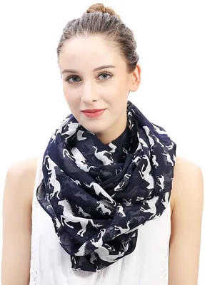 Obrázek produktu pro Šál Unyqoos® pro dámy s elegantním motivem koně, měkký a lehký, rozměry 90 x 180 cm – vhodný pro celoroční nošení