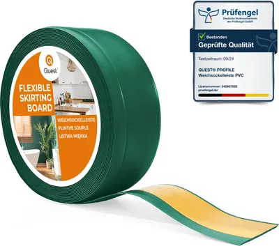 Immagine prodotto di QUEST Battiscopa in PVC 70x20mm, 25m, autoadesivo, battiscopa morbido, flessibile, verde