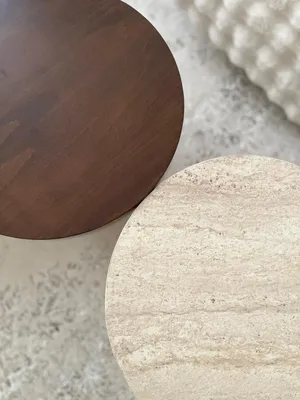 Produktbild von Beistelltisch Holz in Travertin Optik, Walnuss 45cm, Höhe 55cm