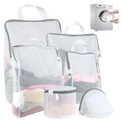 Produktbild von 6 Stück Wäschenetz für Waschmaschine, Wäschebeutel In 5 Größen, Wäschesack Waschmaschine mit Reißverschluss und Griffen, Wiederverwendbare Laundry Bag für Hemden, Mäntel, Unterwäsche, Babykleidung