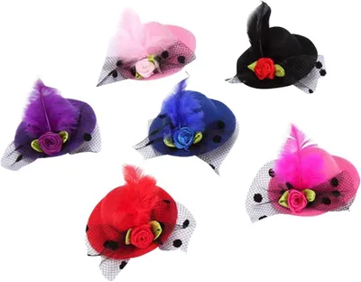 Produktbild von Mini-Hut-Haarspangen mit Blume, Mini-Fascinator und Mini-Haarnadeln als dekoratives Haar-Accessoire für Frauen und Mädchen, 12 Stück