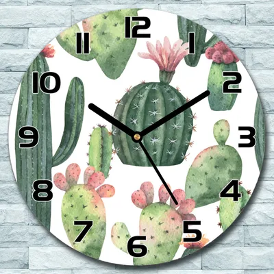 Produktbild von Wanduhr aus Glas Rund fi 30 Kakteen exotisch Quarz Deko Schlafzimmer Büro