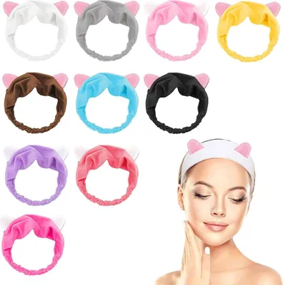 10 Stück Haarband Katzenohren Haarbänder Damen, Makeup Spa Maske Stirnband Gesicht Waschen Dusche Stirnband Tier Stirnband, Süßes Haarreifen with Hochelastisches Komfort-Stirnband