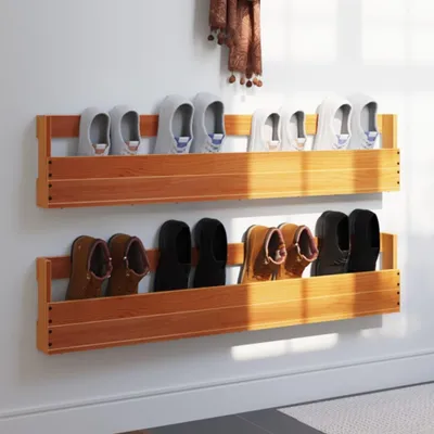 Immagine prodotto di vidaXL Portascarpe a muro 2 pz. Marrone cera 110x8,5x23,5 cm in legno massiccio