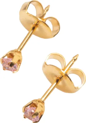 Produktbild von Erstohrstecker System 75 gelb Tiffany mit Cubic Zirkonia pink 3 mm Studex