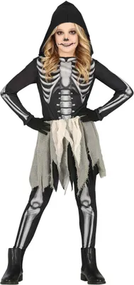 Immagine prodotto di Scheletro Costume Mostro Robe Notte di Halloween Spaventoso Fantasma Cappuccio Spettrale Cappotto Lungo Spaventoso Celebrazione Festiva Magia Oscura Horror Party Horror Skellett, Taglia: 140/146 Colore: Nero