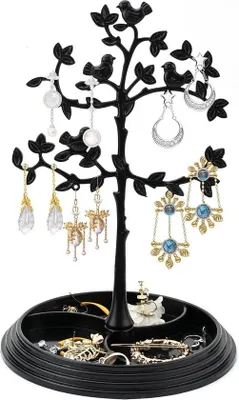 Produktbild von Famanu Schmuckbaum Ständer - Weißer Schmuckorganizer für Ketten, Armbänder, Ringe und Ohrringe