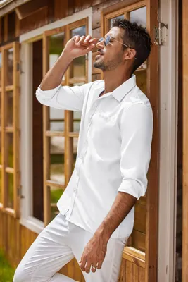 Produktbild von Herren Langarm Hemd, XL, weiß, Baumwolle Freizeithemd, Button-Down