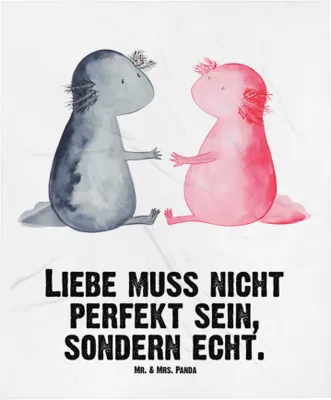 Produktbild von Mr. & Mrs. Panda Plaid Axolotl Liebe - Weiß - Geschenk, Kinderwagendecke, Fleecedecke, Kinderdecke, Babydecke, Große, Lurch, Erstlingsdecke, Valentinstag