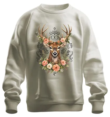 Imagen del producto de Corona de flores de ciervo elegante, cuernos, estilo bohemio, pantalones de cuero, sudadera con estampado de ciervo, jersey, naturaleza, talla M