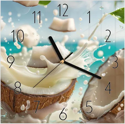 Produktbild von Wanduhr aus Glas mit Motiv Kokosnuss Splash- 30 x 30 cm - inkl. Aufhängesystem