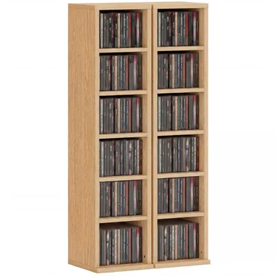 Produktbild von Zweiteiliges Medienschrank-Set – Säulenförmiger CD-/DVD-Schrank – CD-/DVD-Regal – Fassungsvermögen: 204 CDs – Maße: 21 x 22,5 x 88,5 cm – Holzfarbe