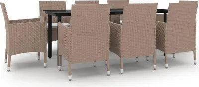 Obrázek produktu pro vidaXL 9dílný zahradní jídelní set s polštáři Poly ratan a sklo