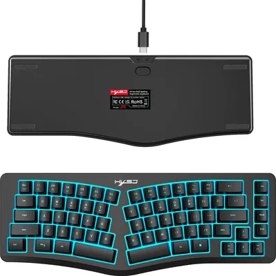 Zdjęcie produktu dla 69-klawiszowa przewodowa klawiatura ergonomiczna z 18 trybami podświetlenia RGB USB-C Odłączany kabel do komputera Czarny