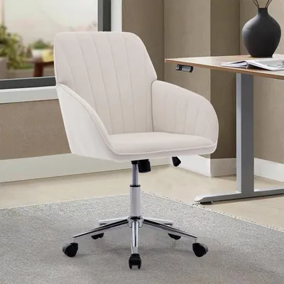 Produktbild von Weiß Höhenverstellbarer Bürodrehstuhl, Ergonomischer Schreibtischstuhl mit Rückenlehne, Ideal für Zuhause & Schlafzimmer, Perfekt für Langes Sitzen
