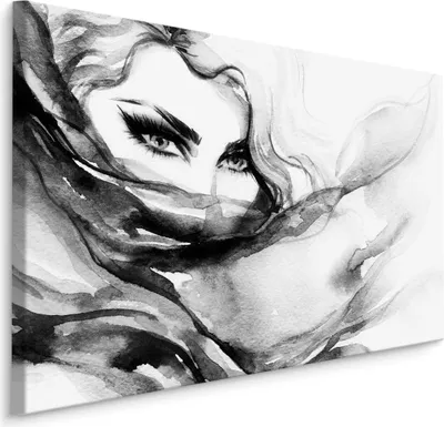 Produktbild von Muralo Leinwandbild Canvas Schwarz-Weißes PORTRÄT Frauengesicht Abstraktion Wandbild Br. 30cm x Hö. 20cm