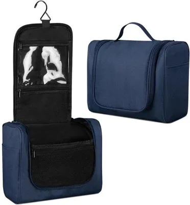 Produktbild von Famanu Toilettasche zum Aufhängen - große Reise-Toilettasche - tragbare Kosmetiktasche - blau
