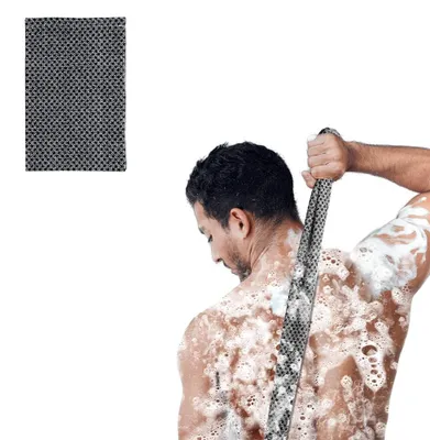 Produktbild von Peeling-Duschhandtuch, afrikanischer Netzschwamm-Rückenbürste für Körperpeeling, Badezimmer-Rückenbürste zur Entfernung abgestorbener Hautschüppchen, Unisex, schwarzes Netz