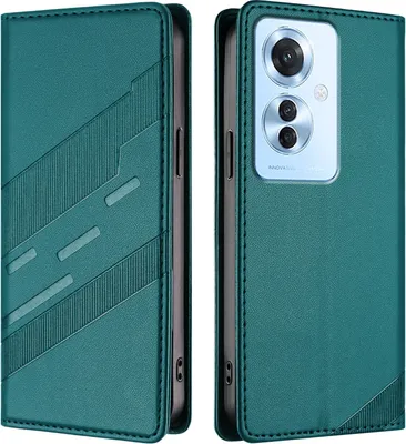 Image de Etui pour Oppo Reno11 F, étui portefeuille en cuirPolyuréthaneavec fente pour cartes et fonction stand Grün