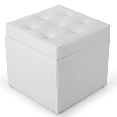 Produktbild von MG Design Sitzhocker mit Stauraum in Weiß 50 x 50 cm - Gepolsterter Polsterhocker aus Kunstleder mit Deckel für Wohnzimmer, Schlafzimmer oder Flur
