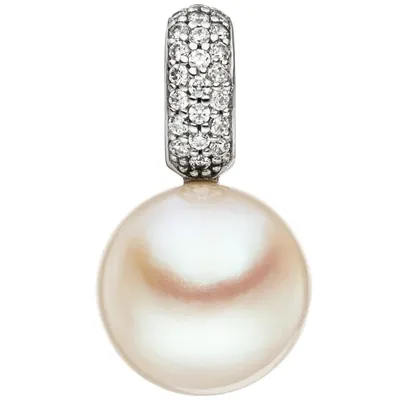 Immagine prodotto di Ciondolo con perla in oro bianco, montatura in oro bianco 333, perla da 10 mm + zirconi, 1,8 grammi