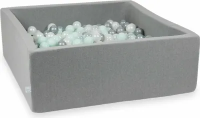 Produktbild von Bällebad 110x110x40cm grau – Mit 600 Bällen / transparent, perlmutt, silber, hellmint