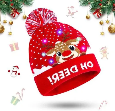 Produktbild von Allecto Plus – LED-Weihnachtsmütze mit Licht für Erwachsene und Kinder – Weihnachtsmütze für Weihnachtsfeiern – Dehnbarer, gestrickter Mützenschal