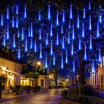 Productafbeelding van Meteorietregen, lichtketting met 8 buizen, sneeuwvlokkenlicht, kerstverlichting, decoratie voor kerst, Halloween, bruiloft, blauw, 50 cm, 288 LED's