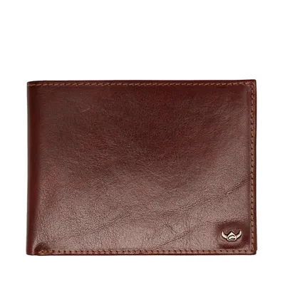 A brown leather wallet is shown against a white background.