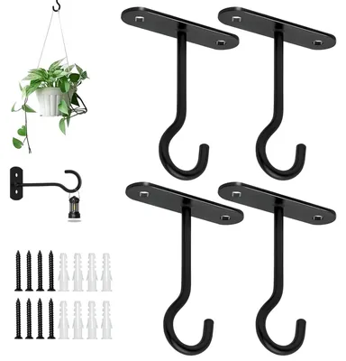 Wandhaken für Hängepflanzen, 4 Stück, schwarz, Eisen, 10 cm