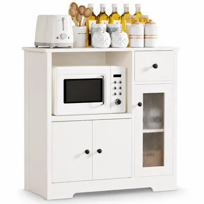 Produktbild von Yorbay Küchenschrank mit Acrylglastür, Sideboard für Wohnzimmer & Flur (80 x 40x 80 cm) viel Stauraum mit Kabeldurchlass Aufbewahrungsschrank