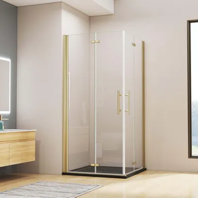 Produktbild von AICA B.70x70cm H.195cm Gold gebürstet Falttür eckdusche Duschkabinen6mm NANO ESGglas Pendeltür Duschabtrennung Eckeinstieg Dusche