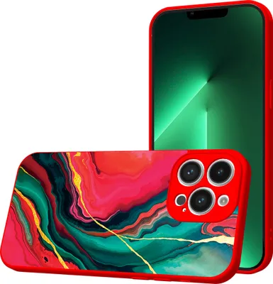 Produktbild von Smartphonica Handyhülle Geeignet für iPhone 13  Pro Max mit Rot Grün Marmor Druck - TPU Back Cover Case Rot Grün Marmor  Design - Rot