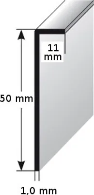 Produktbild von Einklebe-Sockelleiste für Designbeläge, Höhe: 50 mm, Breite: 11 mm, Aluminium (silber eloxiert), selbstklebend, Typ: 464