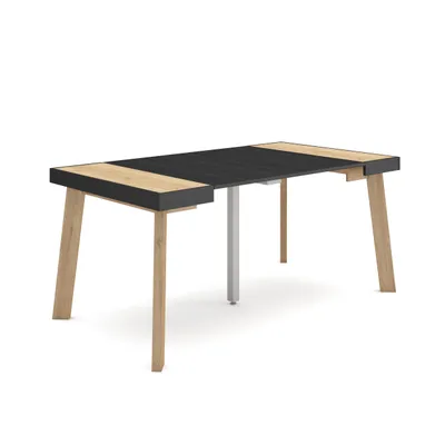Image de TAPA Table console extensible, 160x90x73cm, Pour 8 personnes, Pieds en bois, Chêne et noir