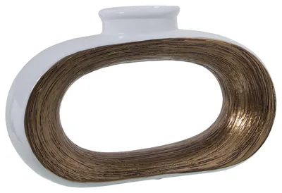 Keramik-Tafelvase, Weiß/Gold, 10x37x24 cm