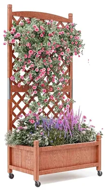 Image de Jardin surélevé, treillis, roulettes, 60 x 60 x 30 cm