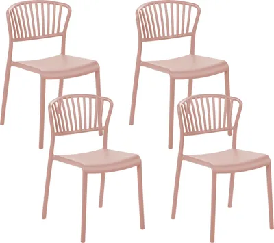 Image de BELIANI Lot de 4 chaises de salle à manger en plastique rose Chaises de jardin empilables pour l'intérieur et l'extérieur style minimaliste