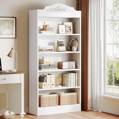 Produktbild von Bücherregal 190 cm Gewölbt 5-stöckig Weiß MDF Offen
