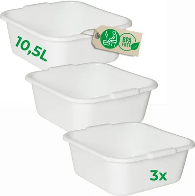 Produktbild von Novaliv 3x Spülschüssel eckig 10,5L, 34x34 cm, Weiß, BPA-frei & Spülmaschinenfest – Ideal für Küche und Camping, Wanne, Große Plastikschüssel, Waschschüssel eckig, Waschwanne, Abwaschschüssel