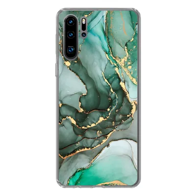 Produktbild von MuchoWow® Handyhülle Schutzhülle Hülle für Huawei P30 Pro Gold - Marmor - Grün - Luxus - Marmoroptik - Grau Silikon Softcase Handy Hülle - Schutzdeckel