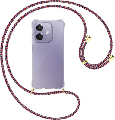 Produktbild von Handykette Backcover-Schutzhülle mit Band (Metall goldfarben) für OPPO A3X 5G - silber/blau/rot