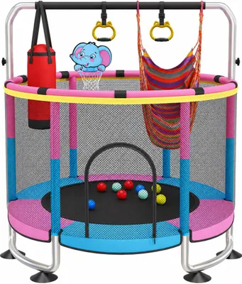 Produktbild von Kindertrampolin 150 cm mit Sicherheitsnetz, Schaukel und Basketballkorb, rosa – Trampolin – Indoor und Outdoor