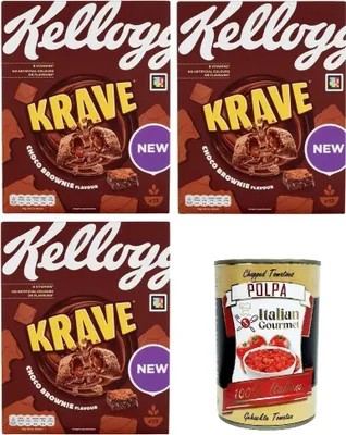 Produktbild von Kellog's Krave Choco Brownie Flavour 3x 375gr + Italian Gourmet polpa 400g