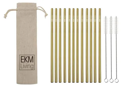 Obrázok produktu pre Slamky z nehrdzavejúcej ocele EKM Living, sada 12 zlatých rovných slamiek GmbH, odolné proti zlomeniu, opakovane použiteľné, vhodné do umývačky riadu, bez obsahu plastu (zlaté rovné, 12)