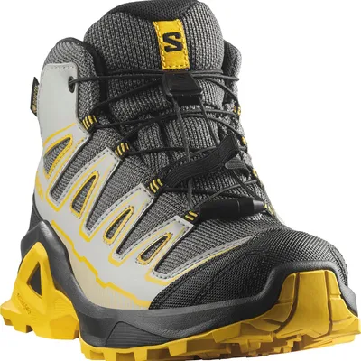 Image de Bottes de randonnée pour garçons SALOMON X ULTRA MID GORE-TEX, modèles : 53004-33, 53004-34, 53004-35, 53004-36, 53004-37, 53004-38, 53004-39, référence SLM-L47746000, coloris : castlerock/noir/moutarde épicée, taille 34